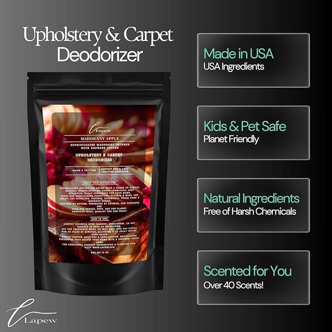 Mahogany Apple Carpet Freshener Powder: Powerful Odor Eliminator for Home, Upholstery Deodorizer, Carpet Deodorizer, Pet Urine, Cat Litter Box - Mahogany Apple Fragrance