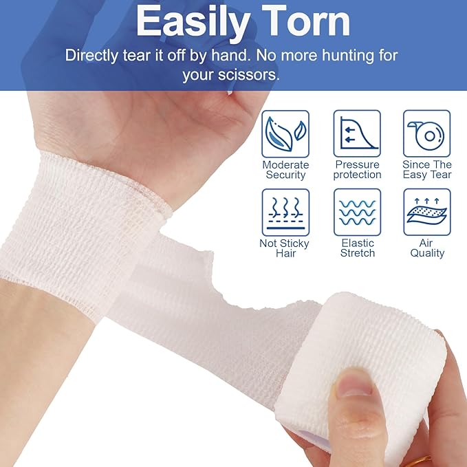 24 Pack White Self Adhesive Bandage, 2” x 5 Yards Medical Wrap, Cohesive Bandage Wrap, White Tape Baseball, Self Stick Bandage Tpae, First Aid Gauze for Ankle, Leg, Arm