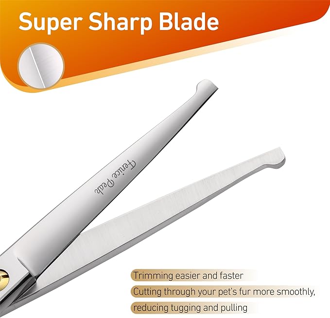 Fenice Peak 5'' Small Straight Scissors Lightweight Dog and Cat Grooming Scissors with Safety Round Tip JP440C Stainless Steel Sharp Blades for Body Facial Nose Ear and Paw Hair Easy Use