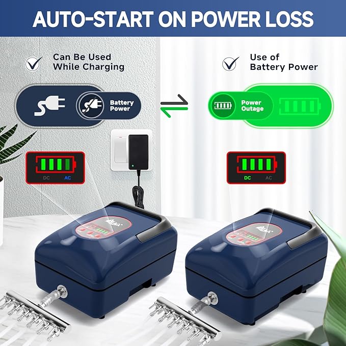 AQQA Aquarium Air Pump,AC/DC Battery Air Pump for Pond Fish Tank,9 Gear Adjustable Air Volume,IPX6 Waterproof Rechargeable Bubbler Aerator for Outdoor Fishing Breed Aquatics (12W)