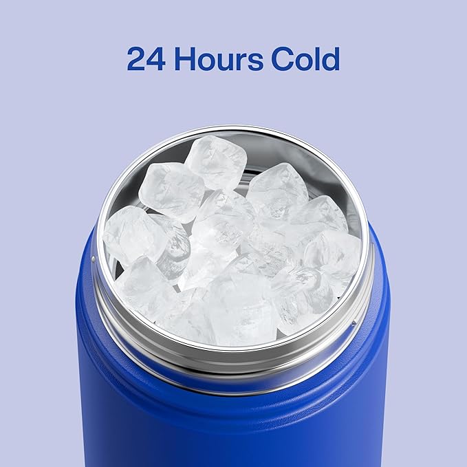 Insulated Water Bottle with Straw Stainless Steel Water Bottle, Leak-Proof, BPA-Free, Double Wall Vacuum Keeps Cold for 24 Hours for Sports, Travel, School (18 oz, Beaucoup Blue)