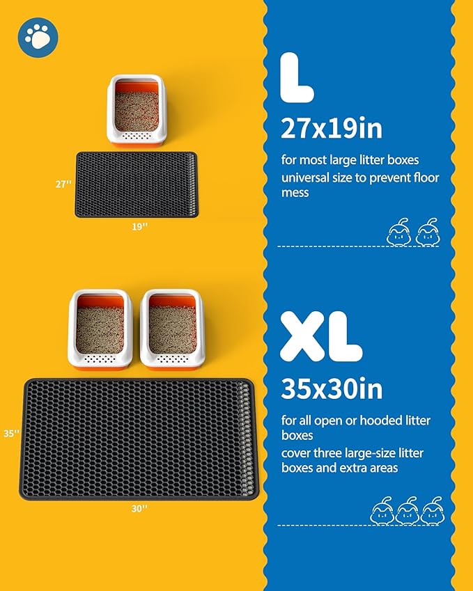 35" x 30" Cat Litter Mat - Ultra-Large Litter Box Mat with Double Layers, Urine-Proof and Non-Slip Litter Trapping Mat, Easy to Clean Kitty Litter Mats for Floor, Scatter Control, Black