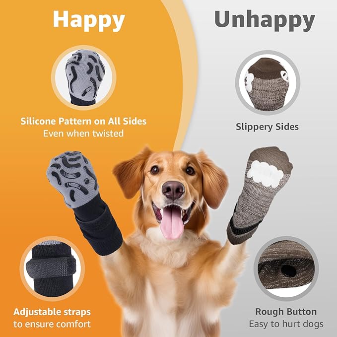 Double Sides Non-Slip Dog Socks to Prevent Licking Paws - Strong Traction for Hardwood Floors, Senior Dogs, Paw Protector, Dog Socks with Grippers - Black