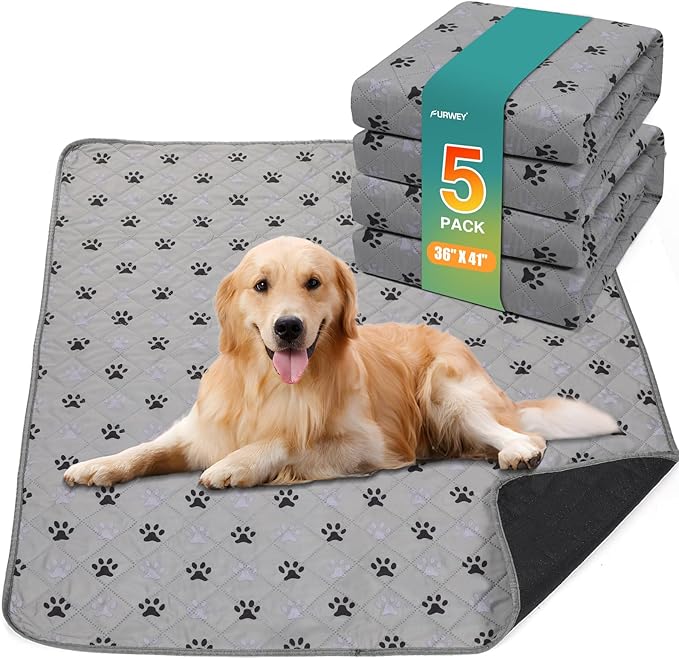 5 Pack Large 36"X41"Washable Pee Pads for Dogs Super Absorbent Dog Training Pads Non-Slip Waterproof Pet Training Pads Mats Whelping Pads for Dogs Cats Puppy