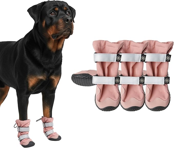 Spark Paws Dog Shoes, Waterproof Dog Boots for Medium to Large Dogs, Non Slip, Breathable Dog Booties and Paw Protectors - 4PCS Doggie Hiking Boots with Reflective Straps - Pink, Size 8