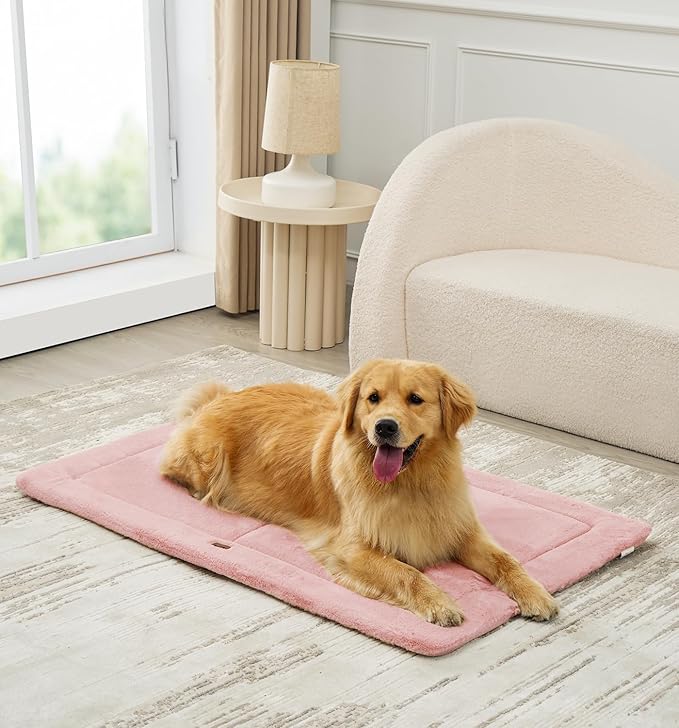 Made4Pets Dog Crate Pad Bed for Extra Large Dogs, Washable & Reversible, Anti-Slip Kennel Mat for Cozy Sleeping, Soft Fluffy Dog Bed for Indoor & Outdoor Use, 48"x30", Pink