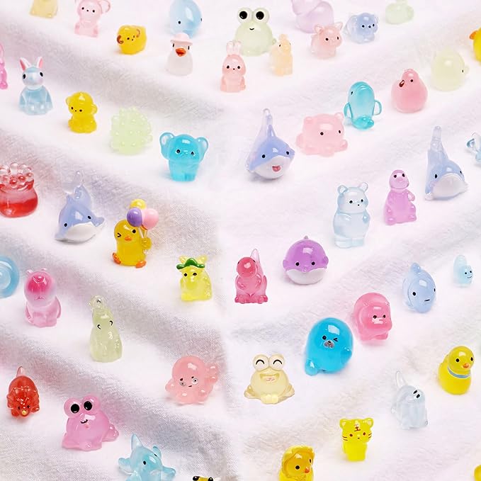 72 Types Luminous Mini Resin Animals, Plastic Tiny Resin Animals to Hide Prank,Mini Animals Figures for Fairy Garden, Dollhouse,Terrariums, Potted,Cake Topper, Miniature Landscape Ornament