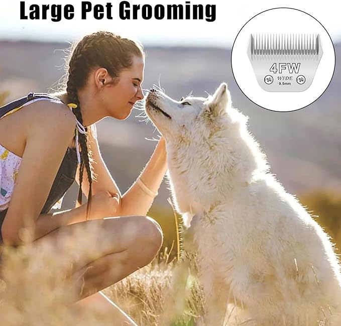 2pcs 4FW Wide Blades for Dog Grooming Blades Compatible with Andis,Oster A5,Wahl km10 Dog Clippers,Size-#4FW, 3/8-Inch Cut Length (9.5mm)(2pcs #4FW)