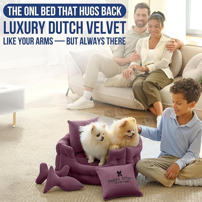 Luxury Dog Bed Chesterfield – Handcrafted Velvet Throne for Dogs | Joint Support, Calming & Temp-Regulating Comfort | Durable 5+ Years, Anti-Claw, Washable 100+ Times – XS, Purple