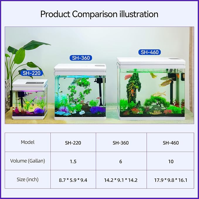 Beginner Betta Fish Tank Aquarium kit Intelligent Timed Shutdown, Seven LED Lights, Adjustable Brightness, High-Transparency Glass, Efficient Filtration Gallon (10 Gallon)