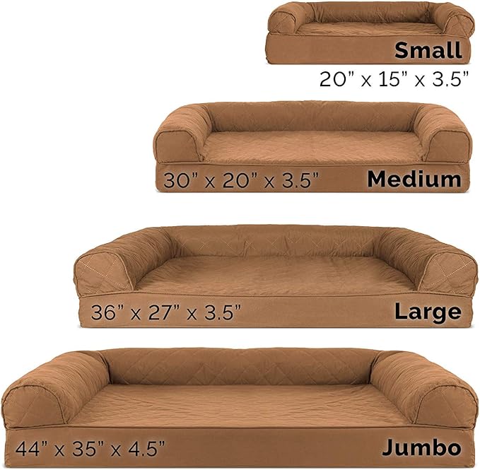 Furhaven Orthopedic Dog Bed for Large Dogs w/ Removable Bolsters & Washable Cover, For Dogs Up to 95 lbs - Quilted Sofa - Toasted Brown, Jumbo/XL