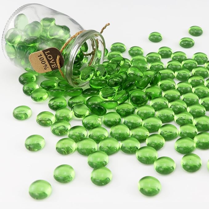 2.16LB Glass Beads Vase Filler Aquarium Gravel Decor Flat Glass Marbles Gems Pebbles Fish Tank Rocks Home Decorative Art Craft - Green