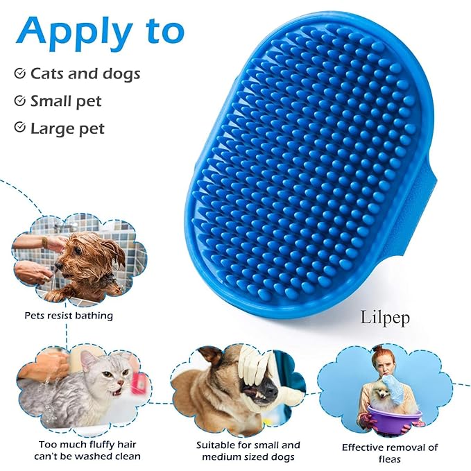 Dog Grooming Brush, Lilpep Pet Shampoo Bath Brush Soothing Massage Rubber Comb with Adjustable Ring Handle for Long Short Haired Dogs and Cats (Green, pack of 1)