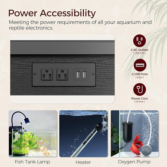 40-50 Gallon Fish Tank Stand, Aquarium Stand with Power Outlet and Storage Cabinet, Heavy Duty Tank Stand Suitable for Turtle Tank, Reptile Terrarium, for Home Office, Black FTBK50E01