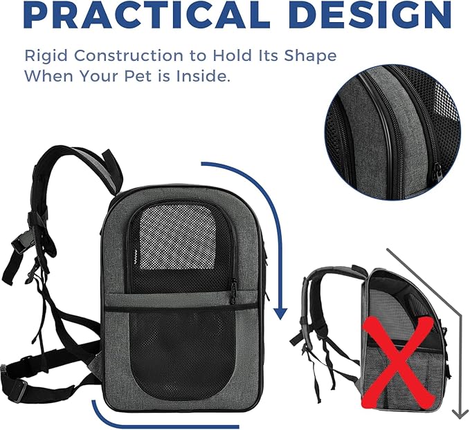 Apollo Walker Pet Carrier Backpack for 4-15lb Cats and Dogs, Puppies, Safety Features and Cushion Back Support | for Travel, Hiking, Outdoor Use (Gray)