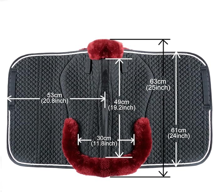 Woolous Dressage Saddle Pad, English Saddle Pad with Sheepskin Trim, Lambskin Wool Fleece Lining, Square Saddle Pad for Equestrian Riding, Comfortable & Shock Absorbing