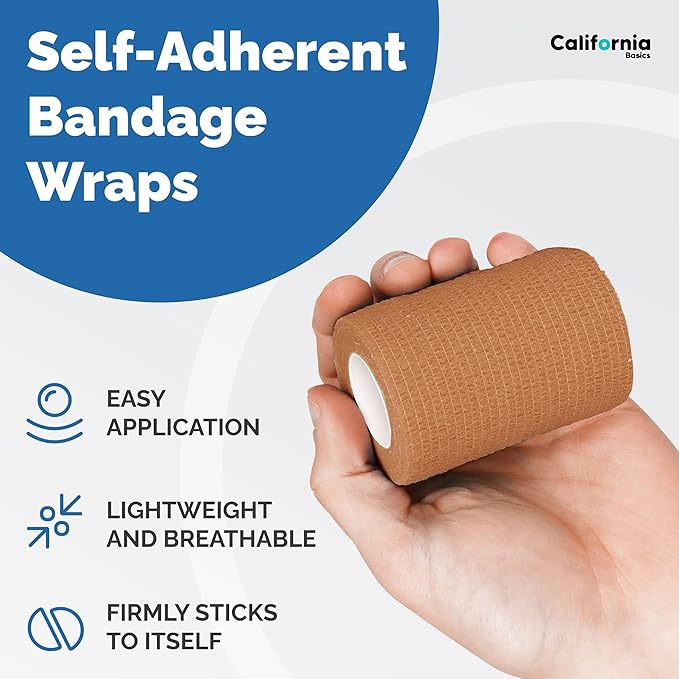 Self-Adhesive Bandage Wrap - Suitable for All Sports - Breathable Athletic Tape for Wrists - Knee and Ankle - Self Adhesive Bandage- 3 Inch- 12 Pack - Brown