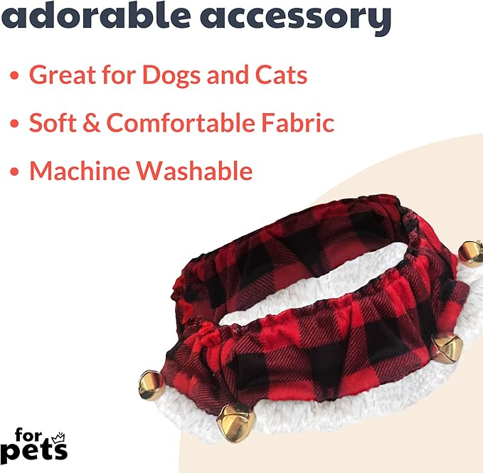 Huxley & Kent Ruff Pet Scrunchy | Buffalo Check (Small) | Festive Christmas/Holiday Neckwear for Dogs/Cats | Fun Stretchable Costume Accessory | Soft Collar with Bells