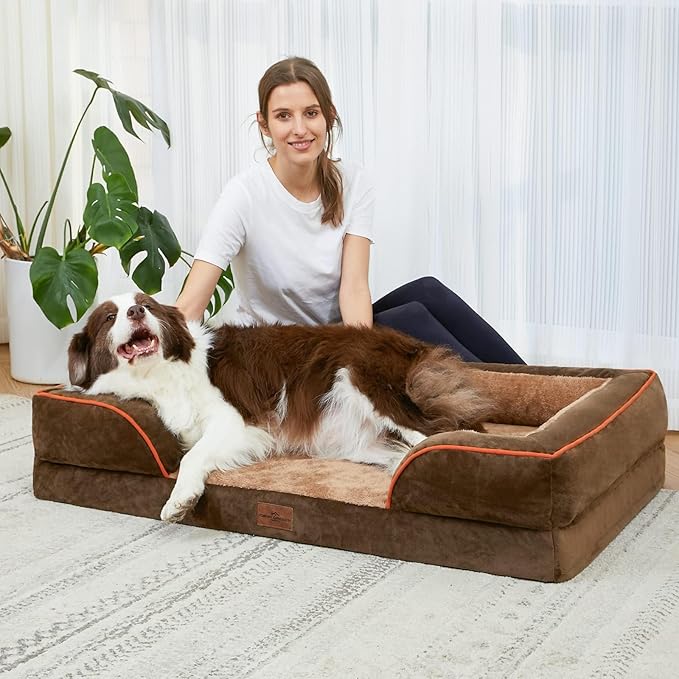 Comfort Expression Small Dog Beds Waterproof Orthopedic Foam Dog Sofa Beds for Medium Dogs Comfy Pet Bed with Washable Removable Cover & Non-Slip Bottom(Small,Brown)