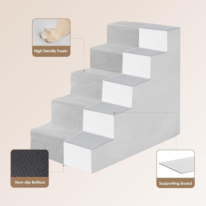 EHEYCIGA Dog Stairs for High Bed 22.5" H, 5-Step Dog Steps for Bed, Pet Steps for Small Dogs and Cats, Non-Slip Balanced Pet Ramp Indoor, Light Grey