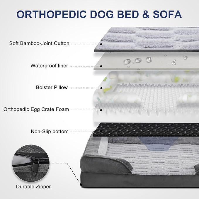 FURTIME Orthopedic Dog Beds Large Sized Dog, XL Washable Dog Sofa Bed for Large Dogs, Comfy Supportive Egg-Crate Foam Pet Couch Bed with Removable Cover, Waterproof Lining and Nonskid Bottom