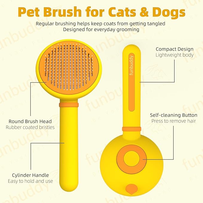 Cat Brush for Shedding, Self-Cleaning Slicker Brush for Indoor Cats, Gently Remove Loose Fur, Pet Grooming Massage Deshedding Tool, Suits Long & Short Haried Cats and Dogs