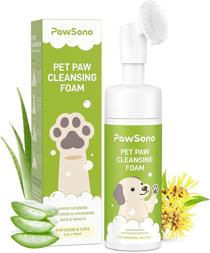 Paw Cleaner for Dogs & Cats, No-Rinse Foaming Pet Foot Washer with Built-in Scrubber Brush for Dirty, Muddy Paws – Suitable for Small, Medium & Large Dogs, Puppies, Kittens (5 fl oz)