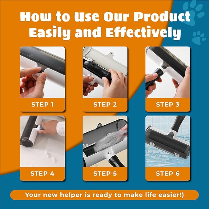 Pet Hair Remover with Fur Collector - Easy to Use Pet Hair Removal Tool - Cat & Dog Hair Remover for Couch, Furniture, Clothes, Bedding, Car - Reusable Lint Roller