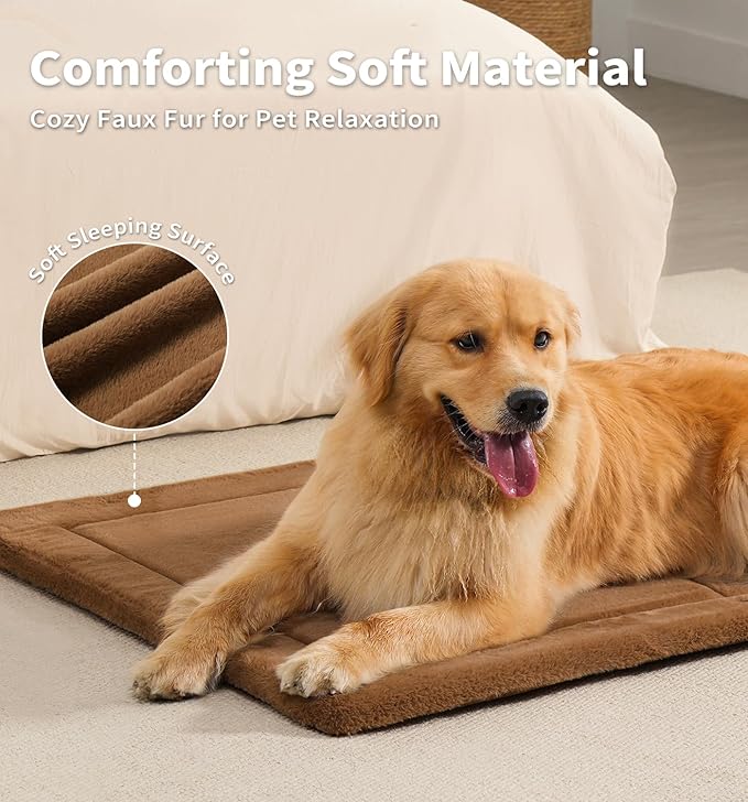 Made4Pets Dog Crate Pad Bed for Medium Dogs, Washable & Reversible, Anti-Slip Kennel Mat for Cozy Sleeping, Soft Fluffy Dog Bed for Indoor & Outdoor Use, 29"x21", Brown