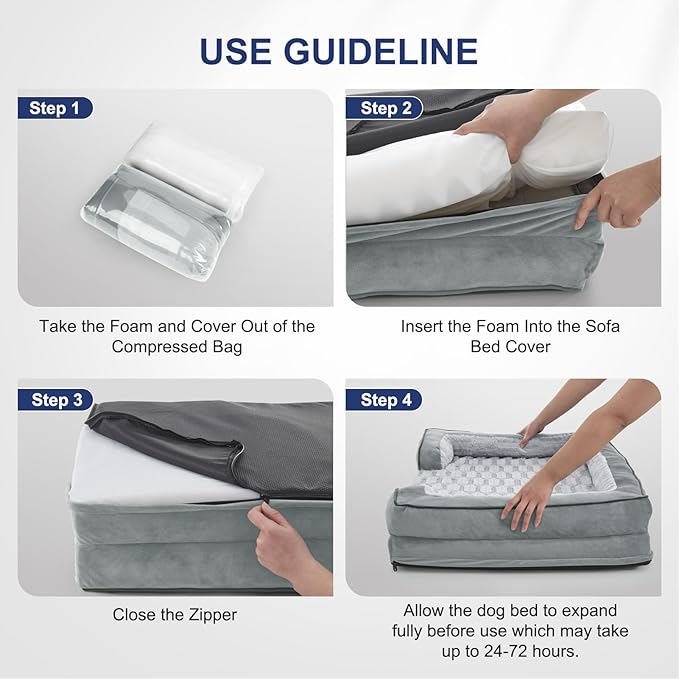 FURTIME Orthopedic Dog Bed for Extra Large Dogs - XL Washable Dog Sofa Bed Large, Supportive Foam Pet Couch Bed with Removable Washable Cover, Waterproof Lining and Nonskid Bottom, Light Grey