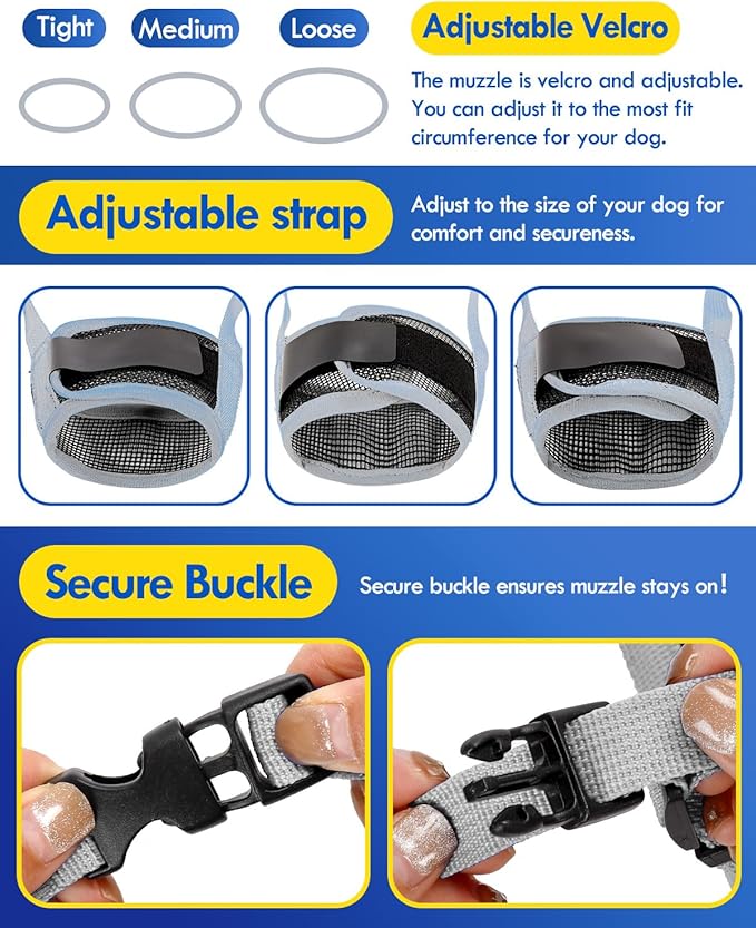 Dog Muzzle, Soft Air Mesh Muzzle for Small Medium Large Dogs Anti Biting Barking Chewing, Breathable Drinkable Adjustable Loop Pets Muzzle for German Shepherd Husky Labrador Retriever (Grey,XL)