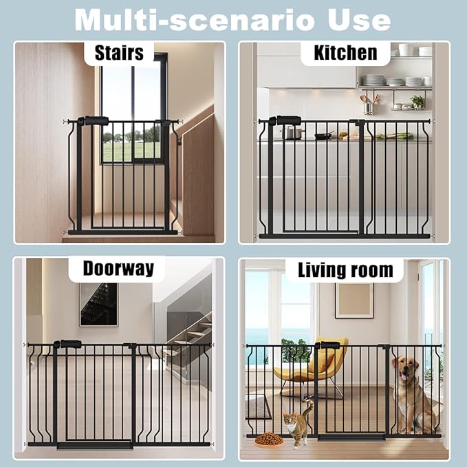 Extra Wide Baby Gate 57.5-62 Inch Black Walk THR Dog Gates Doorways House No Drill Pressure Mounted Auto Close Long Child Safety Gate for Kids and Pet