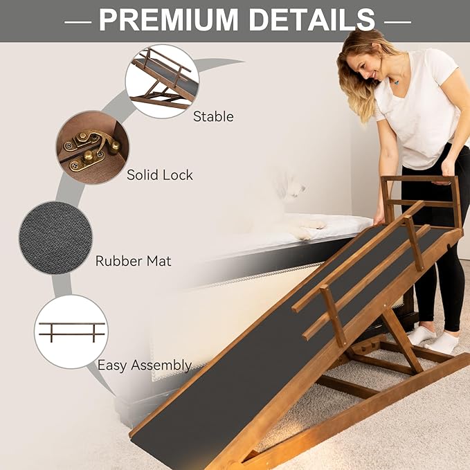 ABORON Dog Ramp,Adjustable Folding Pet Ramp for Bed,Couch,SUV - High Traction Portable Rubber Paw Ramps,Great for Small & Large Old Dogs & Cats, Supports up to 200 lbs,63''Long