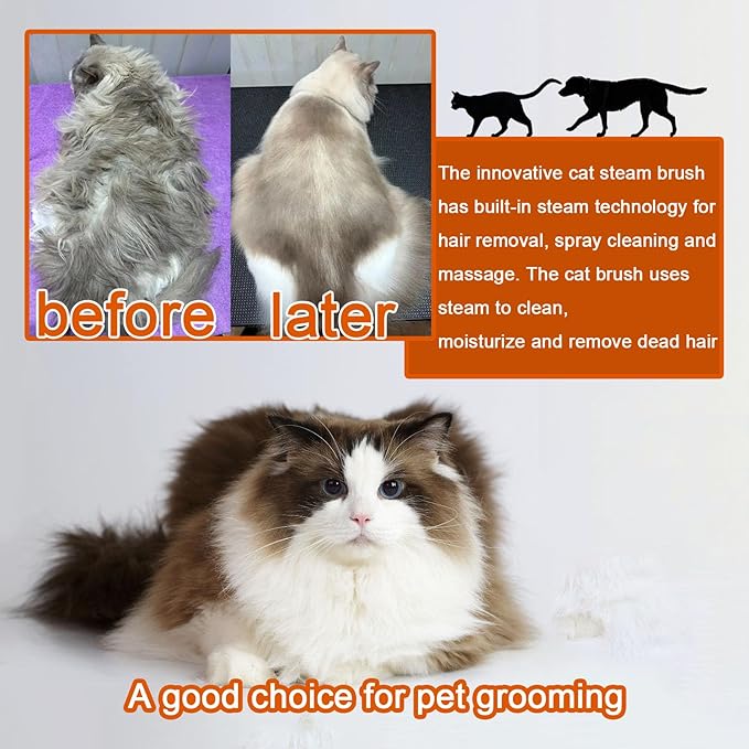 Cat Steam Brush for Shedding, 4 in 1 Rechargeable Pet Steam Brush for Dogs and Cats, Anti-Static, Massage, Cleaning, Shedding & Combing All In One! (Khaki)