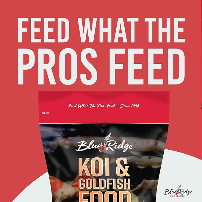 Blue Ridge Koi Fish Food 2lb - Koi Food 3/16” Large and Mini Blend Growth Formula, Goldfish Food, Premium Fish Food for Ponds, Ponds Fish Food, Floating Pond Pellets