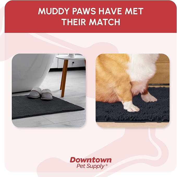 My Doggy Place Microfiber Dog Mat for Muddy Paws, 31" x 20" Charcoal - Absorbent and Quick-Drying Dog Paw Cleaning Mat, Washer and Dryer Safe - Non-Slip Rubber Backed Dog Floor Mat, Medium
