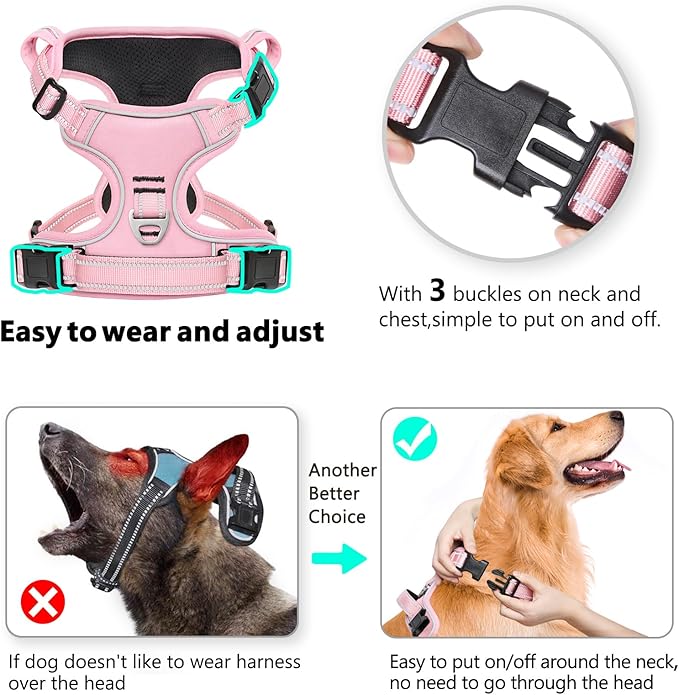 No Pull Dog Harness, No Choke Front Lead Dog Reflective Harness, Adjustable Soft Padded Pet Vest with Easy Control Handle for Small Medium Large Dogs, X-Large (Pack of 1)