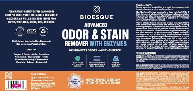 Bioesque Advanced Odor & Stain Remover with Enzymes, 32 Fl Oz (Pack of 1)