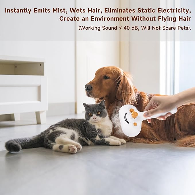 Pet Steam Brush for Dog & Cat – 3-in-1 Spray Hair Removal Comb – Steam for Shedding & Grooming – Water Brush for Long & Short Haired Pets – Spritz Defur Comb – Includes 2*Waterless Shampoo