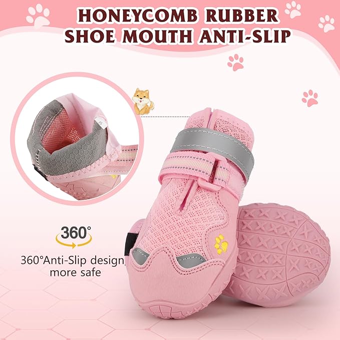 Dog Shoes for Large Medium Small Dog, Mesh Breathable Dog Shoes for Hot Pavement, Anti-Slip Dogs Boots Paw Protectors with Reflective for Outdoor Walking Indoor Hardfloors (Size 1)