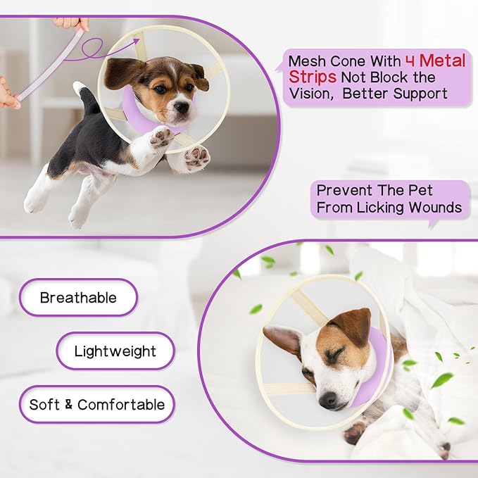 Soft Dog Cone Collar to Stop Licking-Adjustable Comfortable Mesh Recovery Collar After Surgery for Small Miniature Dogs, Alternative to Plastic Elizabethan Collars for Neuter Incision Care (Purple,M)