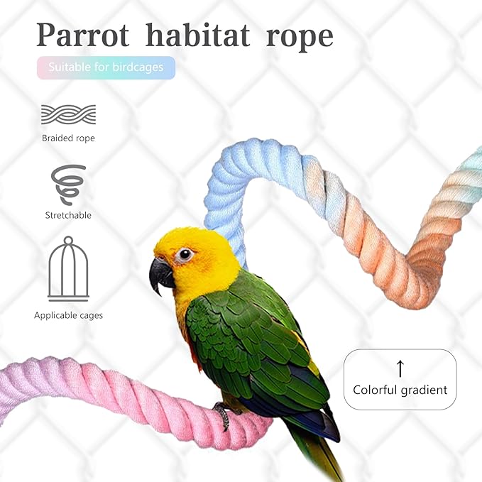 1pcs Gradient Colorful Bird Rope Perch Stand,Bird Cage Climbing Rope Toys Accessories,Bendable Climbing,Parakeet Lovebirds Cockatiels Budgies Play (31.4'')