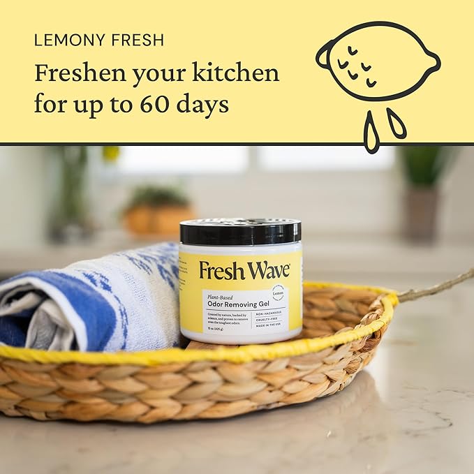 Fresh Wave Lemon Odor Removing Gel, 15 oz. | Odor Absorbers for Home | Safer Odor Relief | Natural Plant-Based Odor Eliminator | Every 15 oz. lasts 30-60 Days | For Cooking, Trash & Pets