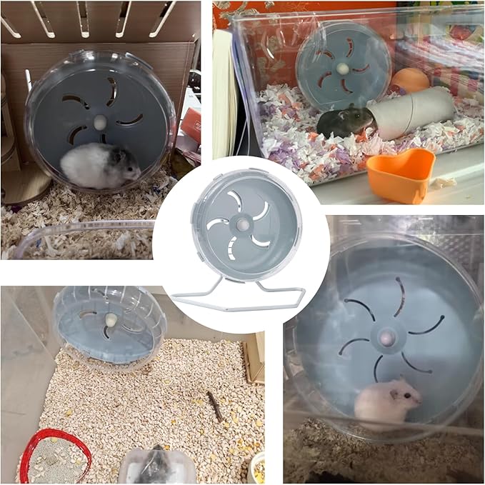 Jeeone Silent 7-Inch Hamster Wheel - Height-Adjustable Exercise Wheel Cage Accessories, Running Toys for Small Animals With Nest (Grey)
