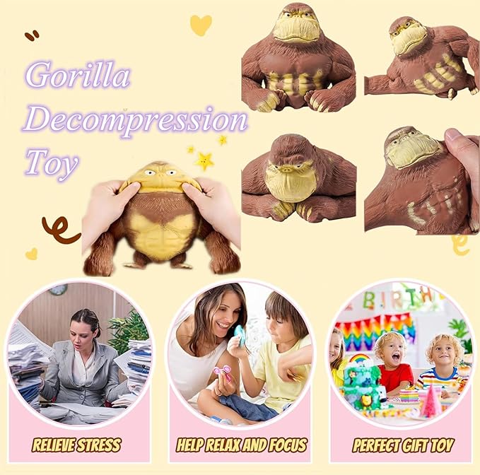 Stretchy Glue-Sand Filled Rubber Gorilla, Latex Gorilla Soft Decompression Doll Toy,Squishy Monkey Toy, Animal High-Elastic Stretchable, Decompression Toy for Adults and Children (Gorilla--L)
