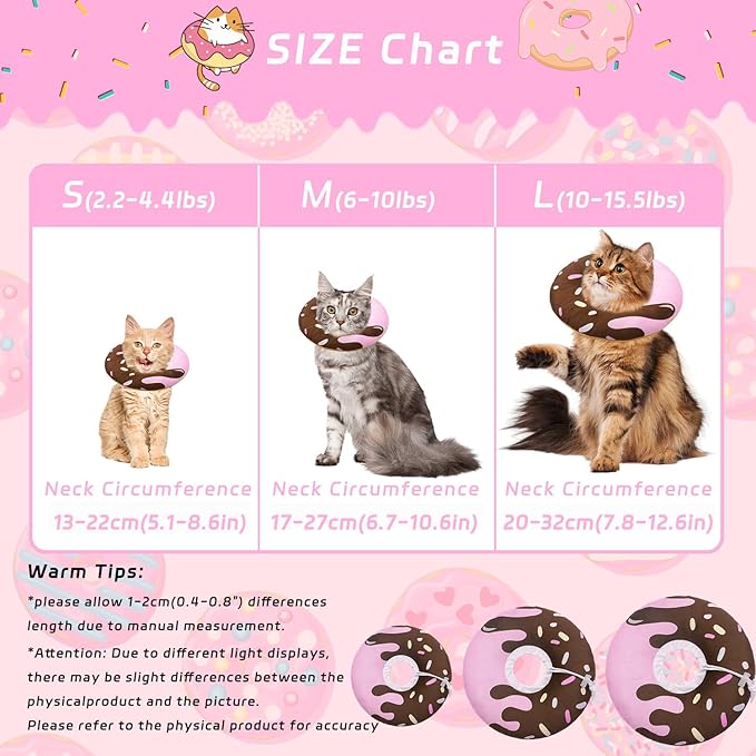 Cat Cone Collar Soft, Adjustable Cat Recovery Collar Kitten Cones to Stop Licking, Cute Donut E Collar After Surgery, Elizabethan Kittens Protective Cones After Spay (Chocolate, Small)