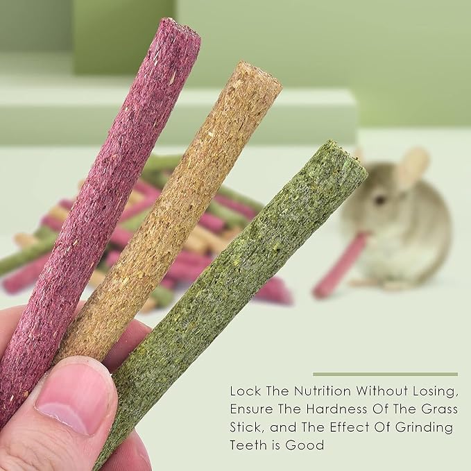 ERKOON Timothy Hay Sticks,Rabbit Chew Toys for Teeth Natural Molar Sticks Rabbits Treats for Bunnies, Chinchilla Guinea Pigs, Gerbil, Hamster (50 Pcs)