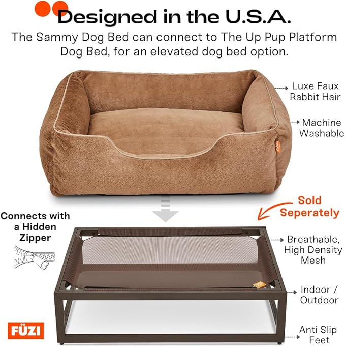 FUZI Luxury Aesthetic Dog Bed for Medium Dogs with Washable Cover, Pet Couch, Pet Bed with Sides, Non-Slip Bottom, Soft and Durable Calming Dog Bed, Faux Rabbit Fur, Medium 31.75x23.6x9.5 Light Brown