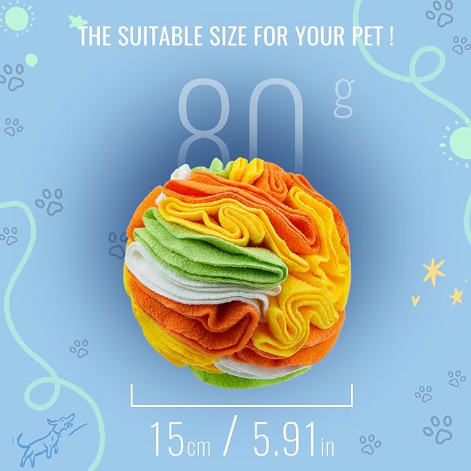 Pet Snuffle Ball, Puzzle Sniffing Interactive Dog Ball for Blind Dogs Training Stress Relief Dog Enrichment Toys Treat Machine Washable (15cm, Tropical Fruit)