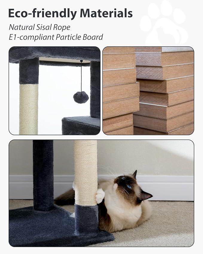 Cat Tree for Large Cats with Metal Plush Big Hammock, 56.3" Cat Tower for Indoor Cats with 2 Door Condo House, 6-Tier Cat Shelves with Scratching Posts and Large Top Perch, Dark Gray